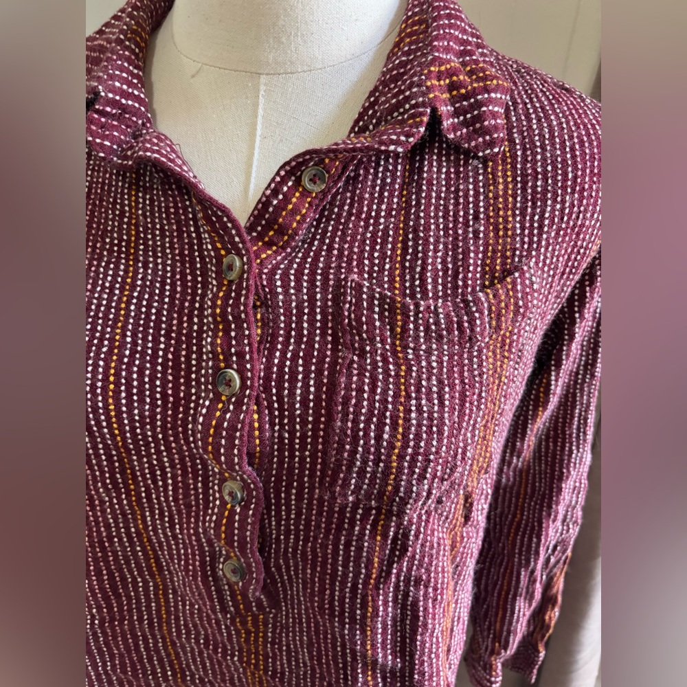 By Anthropologie Isadora Button Back Striped Tunic Maroon Wool Blend - Picture 2 of 4